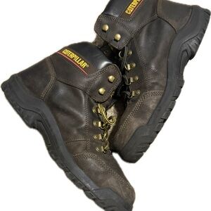 Caterpillar Men's Dark Brown Leather Boots Steel Toe Work Boots